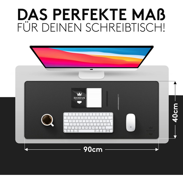 Підкладка для столу HAMZAM з PU шкіри, 90x40 см - преміум якість, з інтегрованим ковриком для миші, чорна