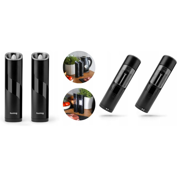 Набір для солі та перцю Gravity, 2 шт., LED-підсвічування, регулювання помелу, 85 мл, елегантний чорний колір