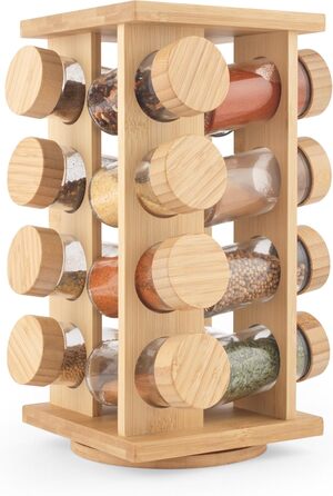 Спецівник Salter Bambus BW12777EU7 з бамбука – обертовий, 16 баночок, кришки, для зберігання спецій
