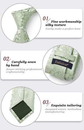 Набір краватки та кишенькового хустинки Enlision для чоловіків (світло-зелений, універсальний розмір) з краватковою кліпсою та нагрудними краватками
