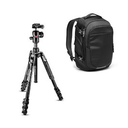 Комплект Manfrotto: Алюмінієвий дорожній штатив Befree Advanced з кульковою головою та рюкзак Advanced Gear III для камери та ноутбука, чорний
