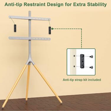 Підставка для телевізора на штативі, 114.3–165.1 см (45–65 дюймів), LED/LCD/OLED, поворотна 180°, сірий
