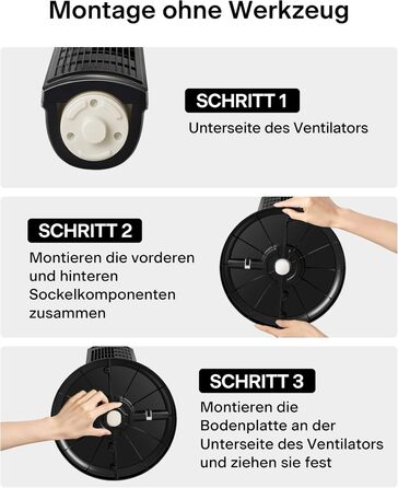 PELONIS 76 см Турбовентилятор з осциляцією, 3 швидкості, таймер 8H, тихий та компактний для дому/офісу (чорний)