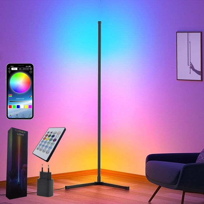 LED торшер Sotipevs для вітальні, 153 см, диммування, музичний синхронізатор, DIY-режим, RGB-підсвітка з пультом та додатком, для вітальні, спальні, ігрової кімнати