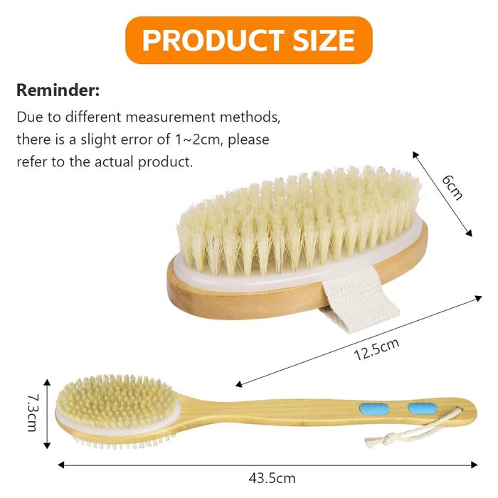 Масажна щітка для спини URAQT з натуральною щетиною, 2 шт. - для масажу та пілінгу, покращує кровообіг