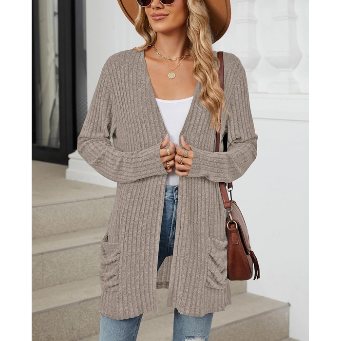 Кардиган жіночий Strickjacke Eegant в'язаний з еластичної тканини, з кишенями, колір хакі, розмір XXL