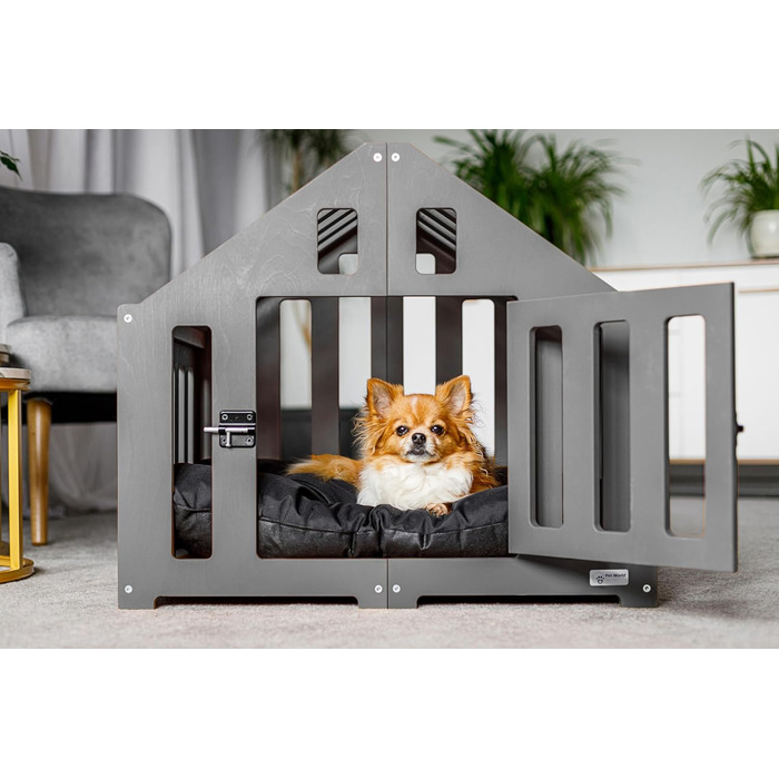 Будка для собак з дерева, клітка для собак із замком, вольєр для собак, чорна, для дому, підходить для собак та котів