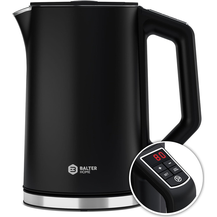 Електричний чайник BALTER з регулюванням температури, 1.5L, 2200W, чорний