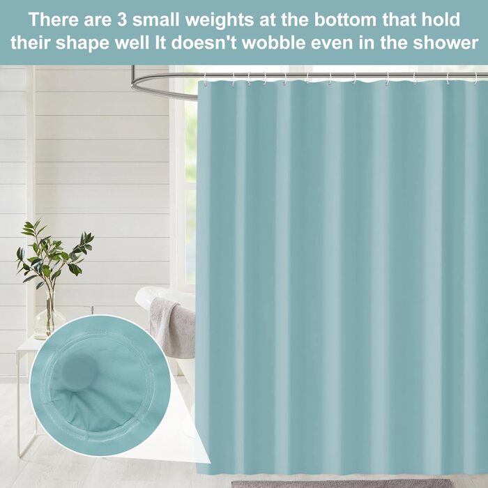 Штора для ванної кімнати 180x180 см, антигрибкова, водонепроникна, з кільцями, блакитна (PEVA)