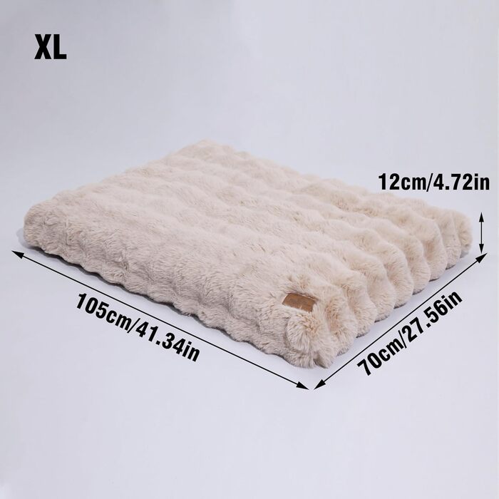 Килимок для собак BingoPaw: великий, миючий, м'який, водонепроникний, з антиковзаючою основою, 90x60x10 см (XL: 105x70x12 см, Бежевий)