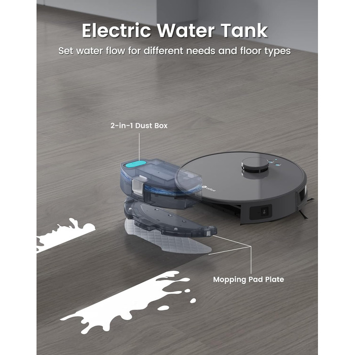 Робот-пилосос LEFANT M1B: потужність 6000Pa, функція миття, лазерна навігація, анти-заплутування, керування через додаток та Alexa, для тварин та килимів, білий