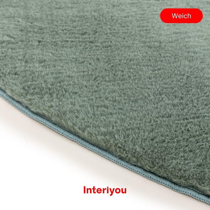 Килимок для вітальні Interiyou Fargo 80x150 см - короткий ворс, миючий, неслизький, штучне хутро, м'який ворс (зелений)