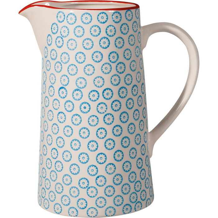 Bloomingville Krug Emma Retro Pitcher Milk Vintage Water Carafe ø 13.5 H 22.5 cm, blue, Ceramic, holds approx. 2000 ml