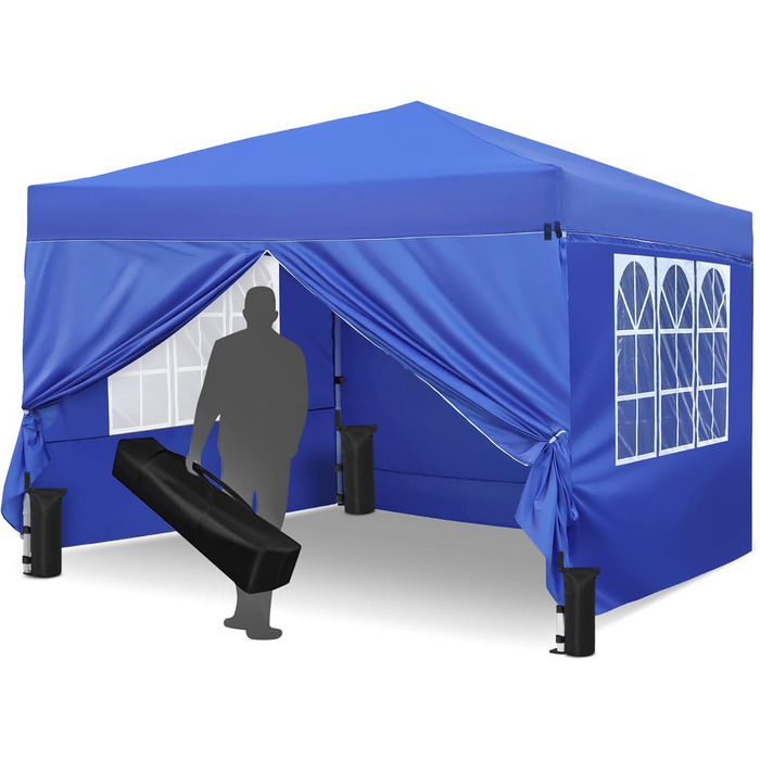 Gazebo, Leadyeah Pop-Up Pavilion with Sides, Foldable Camping Pavilion 2.5 x 2.5, Heavy-Duty Pavilion Tent, Completely Waterproof, 50+ UV Protection for Camping, Party - Beige (3mBlue)