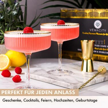 Набір з 4 елегантних келихів для Еспресо Мартіні Vemacity | Ручна робота | Келихи для шампанського, Маргарити та коктейлів | Преміум якість