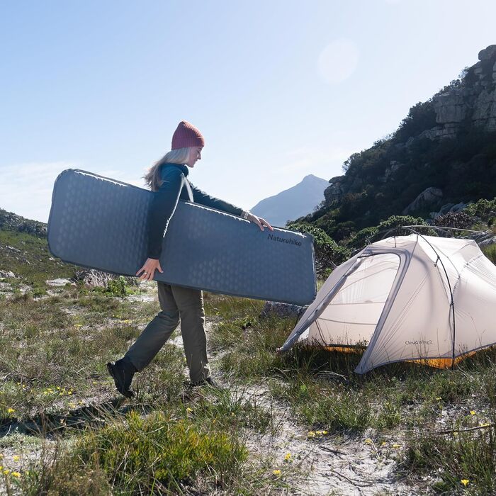 Naturehike Yugu: Надувний килимок для кемпінгу та трекінгу, 3.5 см, блакитний
