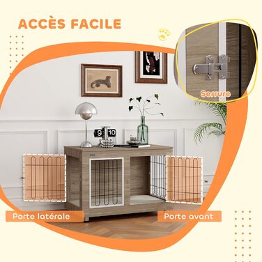 Клітка для собак PawHut з бічним столиком, 90x58x65 см, горіховий колір, для дому, з подушкою
