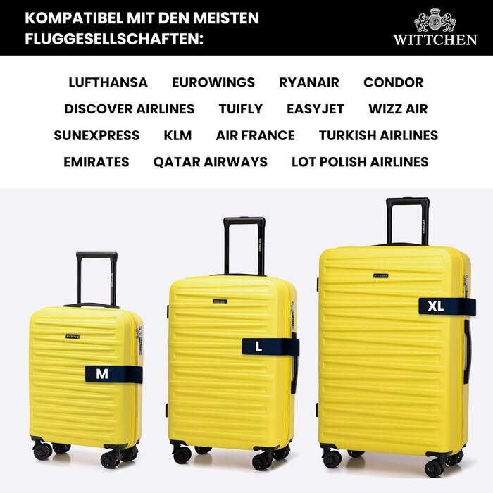 WITTCHEN Skyspeed Line: Великий валіза з жорстким корпусом ABS, 4 колеса, телескопічна ручка, комбінаційний замок, підходить для Lufthansa/Eurowings/Ryanair/Condor, жовтий (набір 3шт)