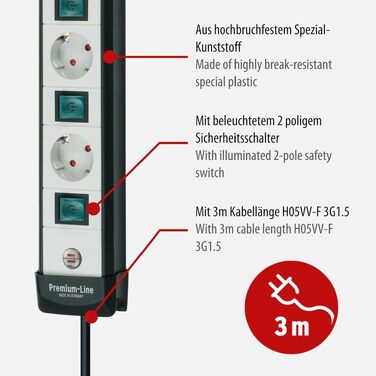 Мережевий фільтр Brennenstuhl Premium-Line Technik на 5 розеток, кабель 3м, білий