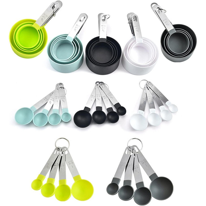 FBHappiness 4-Piece Baking Tool Set with Kitchen Measuring Spoons, Stainless Steel Handle, Measuring Cups with Scale, Measuring Spoons, Kitchen Helper (Color: 4 Green Cups) (4 Green Cups)