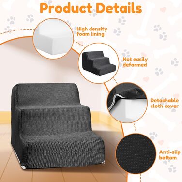 Сходинки для собак та котів, 3 сходинки, 30 см, антиковзкі, сірі