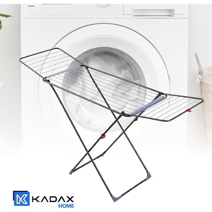 КADAX Сушарка для білизни з 18 метрами сушильної поверхні - для квартири, балкону та саду, розкладна, з неслизькими ніжками, економна, виготовлена в ЄС (Антрацит Плюс)