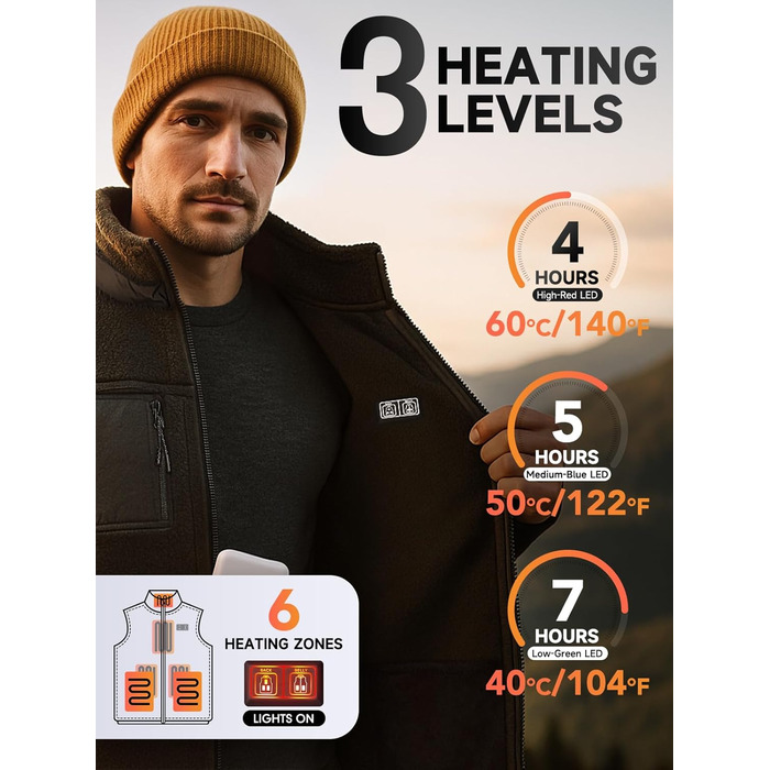 Обогрівальний жилет LABEWVI для жінок та чоловіків з акумулятором 10000mAh, USB, чорний