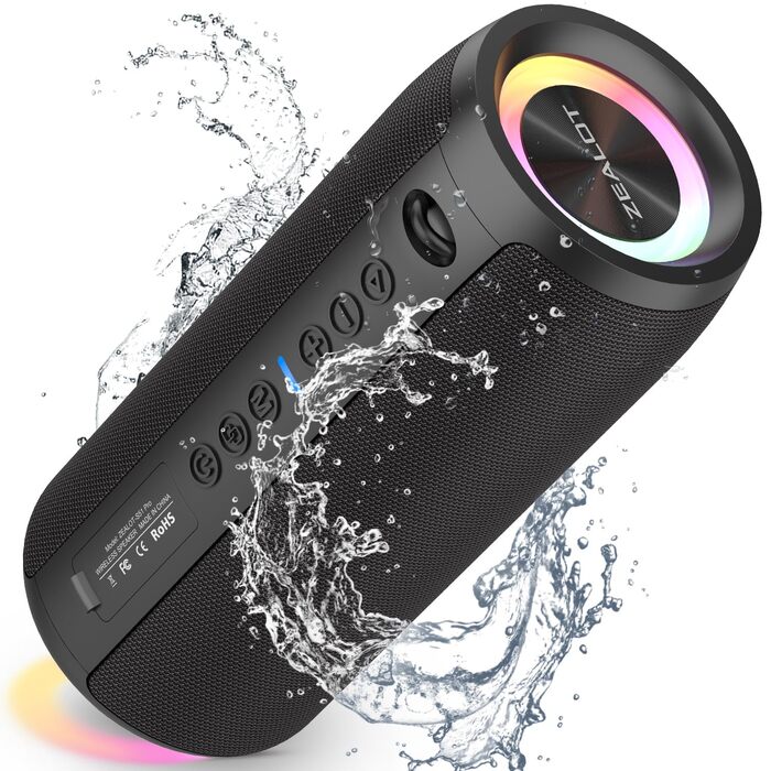 ZEALOT Bluetooth колонка з підсвіткою 40W, портативна водонепроникна (IPX6), AUX, USB, Micro SD, Bluetooth 5.2, Dual Pairing