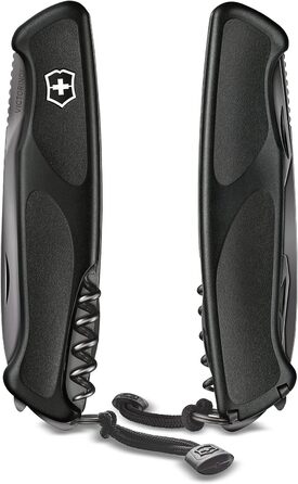 Victorinox Swiss Army Knife Ranger Grip 55 Onyx Black (12 Functions, Locking Blade, Wood Saw), black, 130mm Bundle with Knife Sharpener