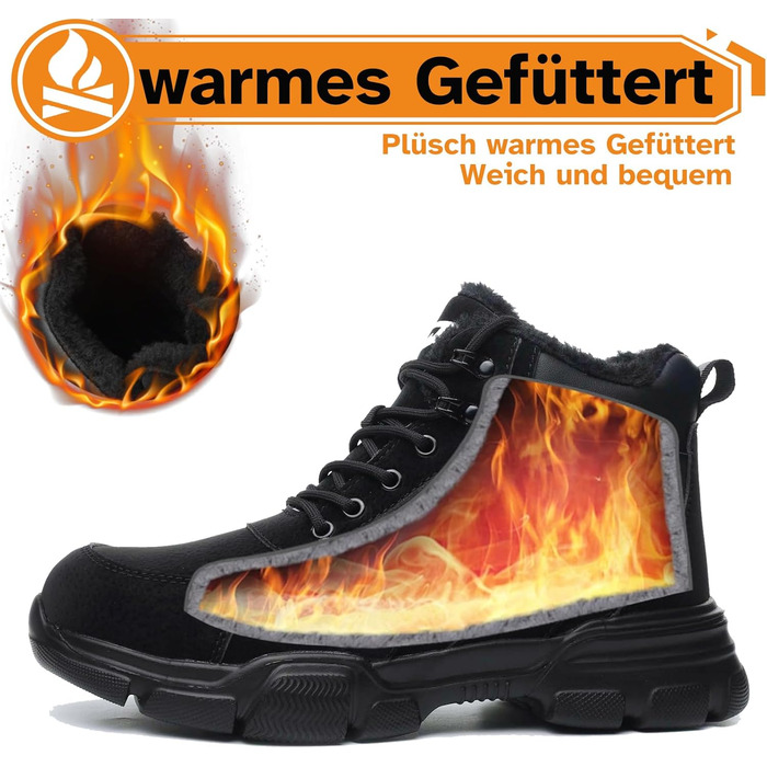 Черевики безпеки для чоловіків та жінок, водонепроникні зимові утеплені черевики з металевим носком, чорні, розмір 43 EU