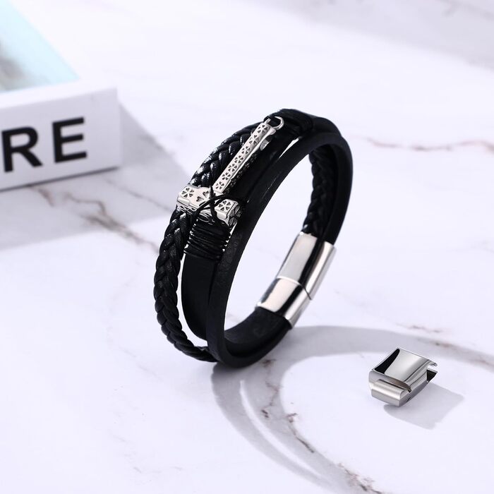 Чоловічий браслет Flongo з плетеного шкіряного шнура, стилі вікінгів, з амулетом Тора (молот), регульований, з застібкою, подарунок для чоловіків