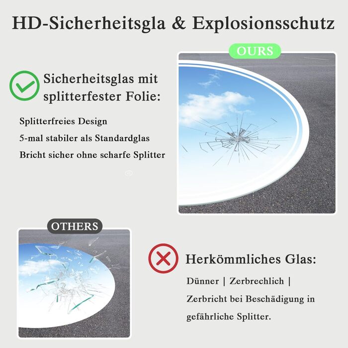 Дзеркало для ванної кімнати з підсвічуванням LED, антизапар, сенсорне управління, регулювання яскравості, 3 кольори світла, функція пам'яті, захист від вибуху, кругле дзеркало 50 см