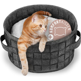 Котяче ліжко ReaVET Samtpfoten Nest - м'яке та зручне гніздо для котів з подушкою, тепле та пухнасте, з фетру