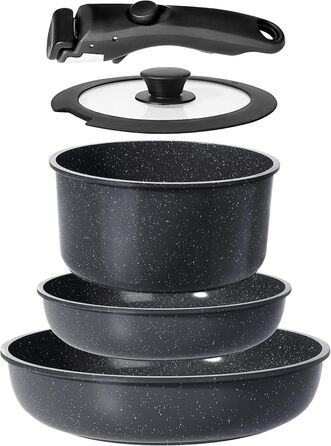GiPP 5-Piece Ceramic Cookware Set with Removable Handle - Non-Stick, Induction Ready, Oven Safe, PTFE/PFOA-Free - White & Black