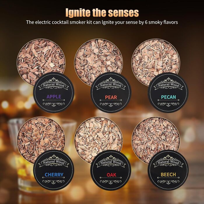Електричний набір для копчення коктейлів та віскі з 6 ароматами, Infuser для віскі, подарунок для любителів коктейлів
