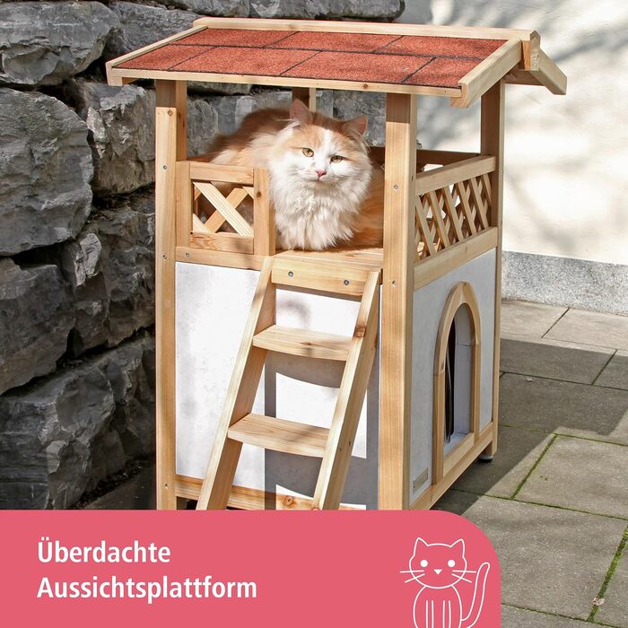 Будинок для котів Kerbl Tyrol Alpin: садовий будиночок з оглядовою платформою та сходами, стійкий до погодних умов