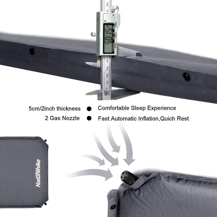 Кемпінговий килимок Naturehike надувний, 6 см, сірий - для кемпінгу, подорожей та піших прогулянок
