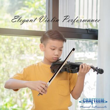 Скрипка Crafteem 1/4 для початківців, дітей та дорослих, чорна, ручне виготовлення, з 5 кольоровими гриф-стрічками