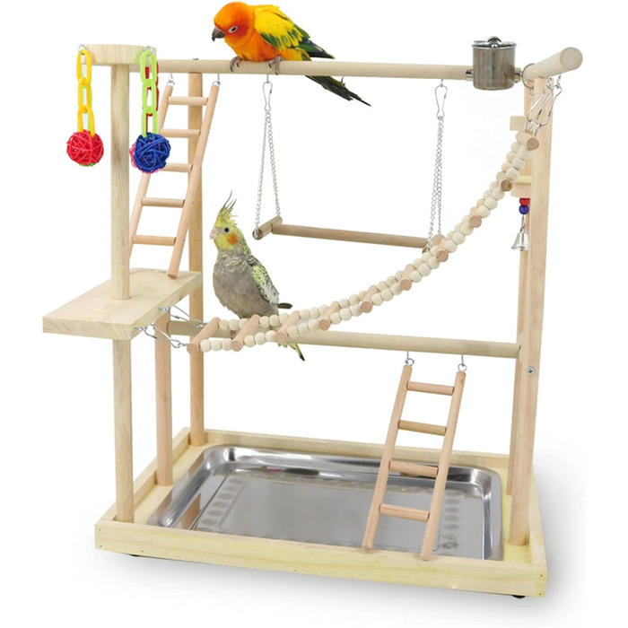 Bird Playground, parakeet toys, bird play stand, bird gym, bird accessories, climbing frame ladder, running cage with feeder cups, tray, swing for budgies, canaries, parakeets, and other birds (#6)