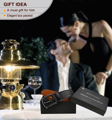 Чоловічі ремені KEMISANT 2 шт. в наборі, шкіряні, регульовані, 38 мм, 7 отворів, для подарунка, чорний/оранжево-коричневий