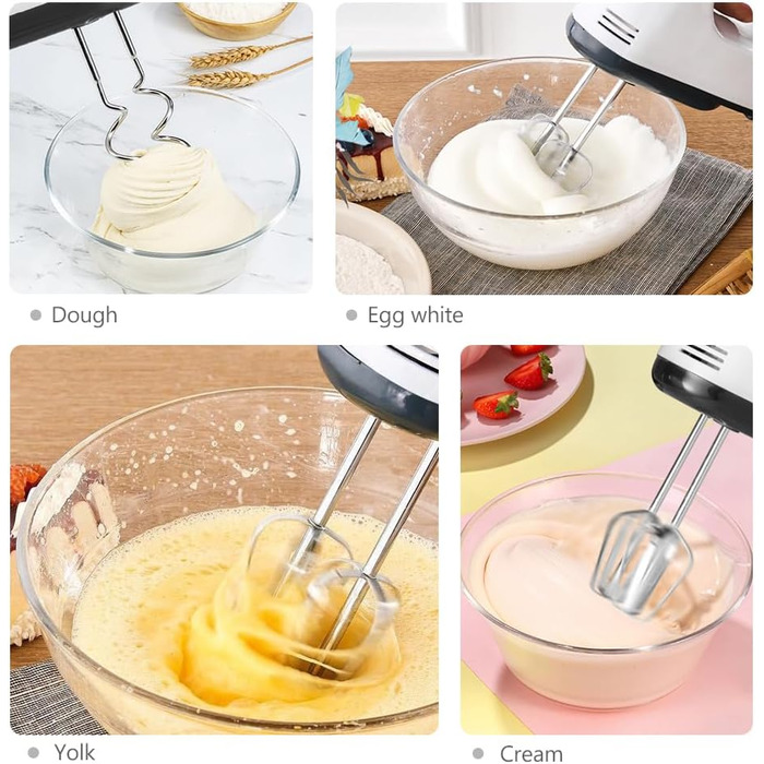 Електричний ручний міксер 7-ступеневий з нержавіючої сталі, 5 насадок, Turbo Boost, кнопка викидання, для випічки та збивання яєць