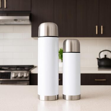 Термос GRÄWE з нержавіючої сталі, 1 л / 350 мл, білий. Термокружка-термос для напоїв, з чашкою, не протікає, можна мити в посудомийній машині