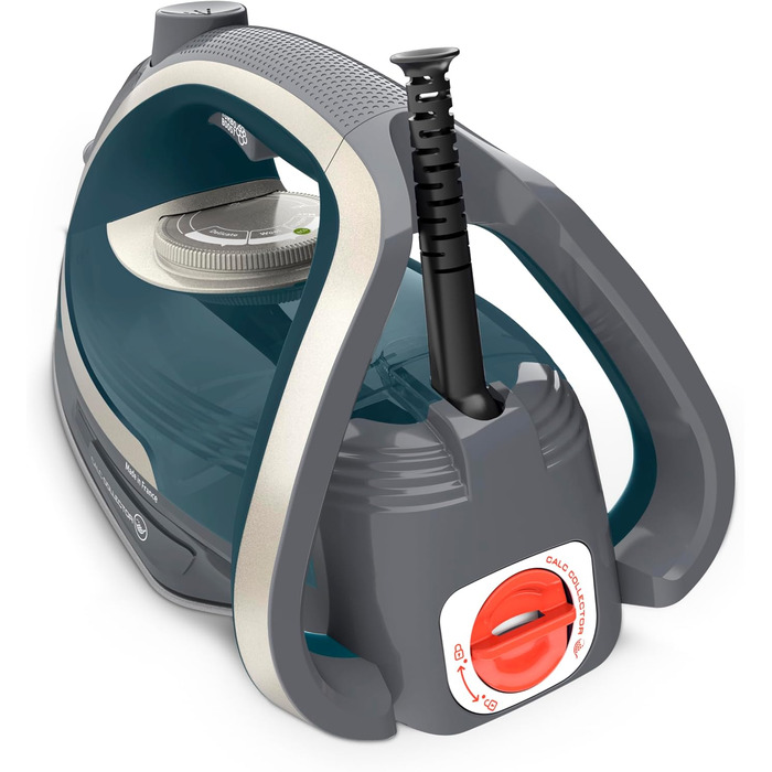 Парова праска Tefal Ultragliss Plus FV6842, 2800 Вт, знімний колектор накипу, подача пари 50 г/хв, паровий удар 260 г/хв, автоматичне вимкнення, захист від накипу, антицарапка, бірюзово-сіра