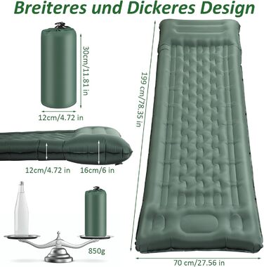 Каремат самонадувний Camping 2025, 12 см, з помпою та подушкою, міцний, ультралегкий для туризму, пляжу