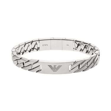Браслет Emporio Armani чоловічий з нержавіючої сталі та шкіри з застібкою-ланцюжком, сріблясто-сірий