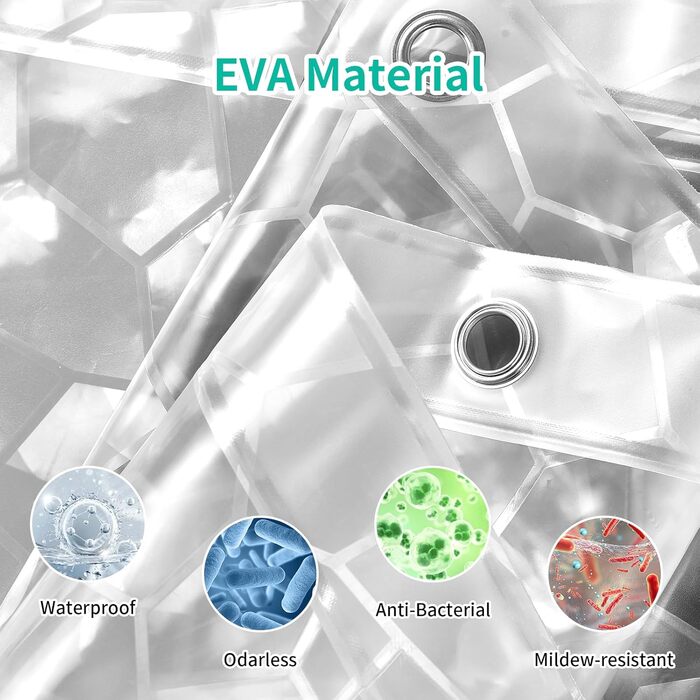 Шторка для душу OTRAKI 200x200 см, антигрибкова, EVA, прозора, без PVC, екологічна, з кільцями, водонепроникна, напівпрозора