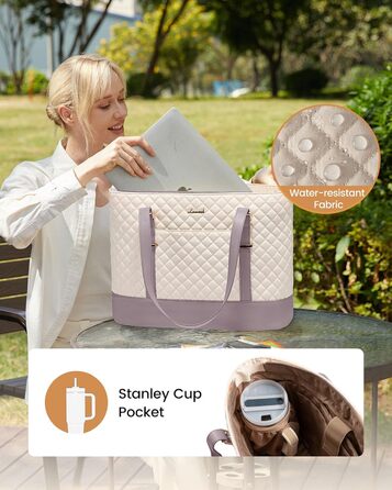 Сумка для ноутбука LOVEVOOK 15.6 дюймів, жіноча, універсальна, водонепроникна, для офісу, навчання, світло-бежева/рожева