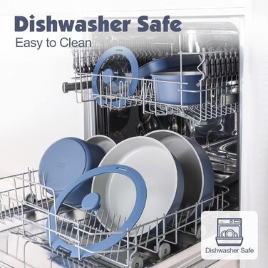 Набір посуду SENSARTE з керамічним покриттям, 17 предметів, антипригарний, знімні ручки, для всіх типів плит, безпечний, сумісний з посудомийною машиною та духовкою (Морський)