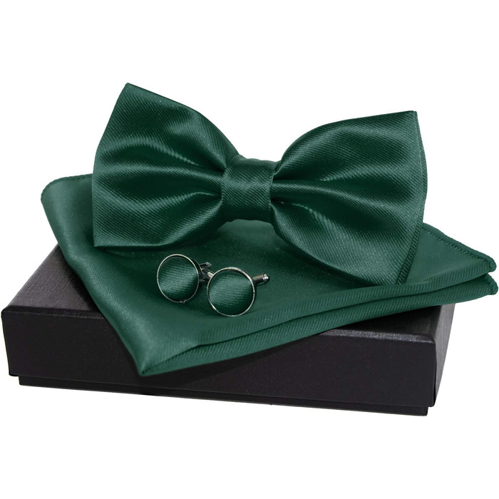 Метелик чоловічий JEMYGINS однотонний, регульований (темно-зелений) + манжетні запонки + нагрудна хустка в подарунковій коробці