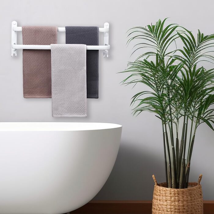 Тримач для рушників на стіну без свердління, 80 см, з гачками, 2 яруси, для ванної кімнати, кухні, туалету